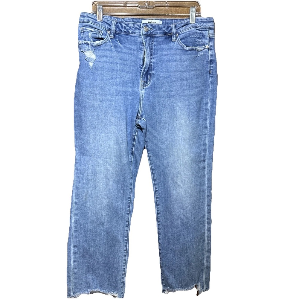 Mica Los Angeles Raw Hem Straight Leg Jeans Womens 31 Light Wash Distressed